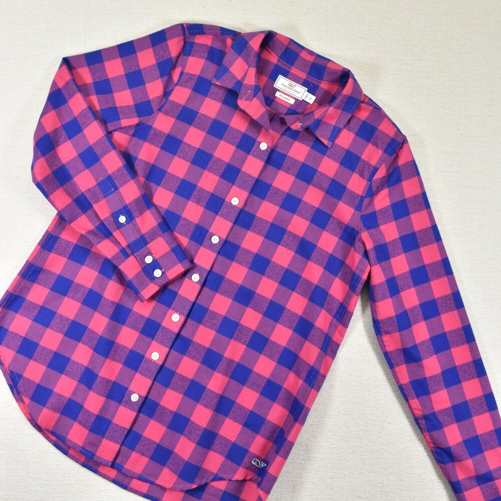 Vineyard Vines Womens 2 Pink Blue Buffalo Plaid Performance Button Down Shirt